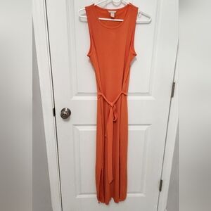 Banana Republic Orange Sleeveless Tie-Waist Maxi Dress Size S